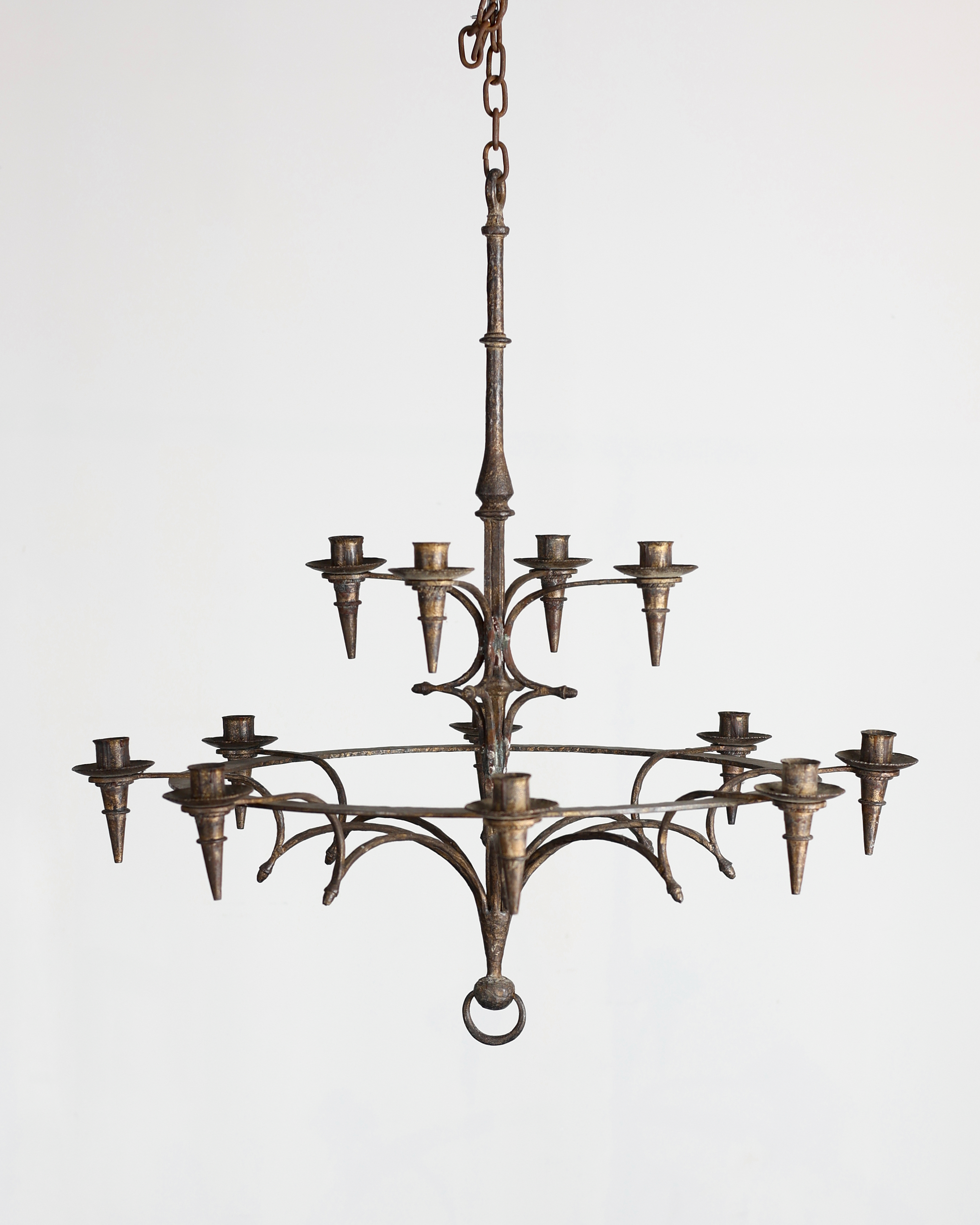 XL Gilt Iron Catalan 12 Arm Chandelier