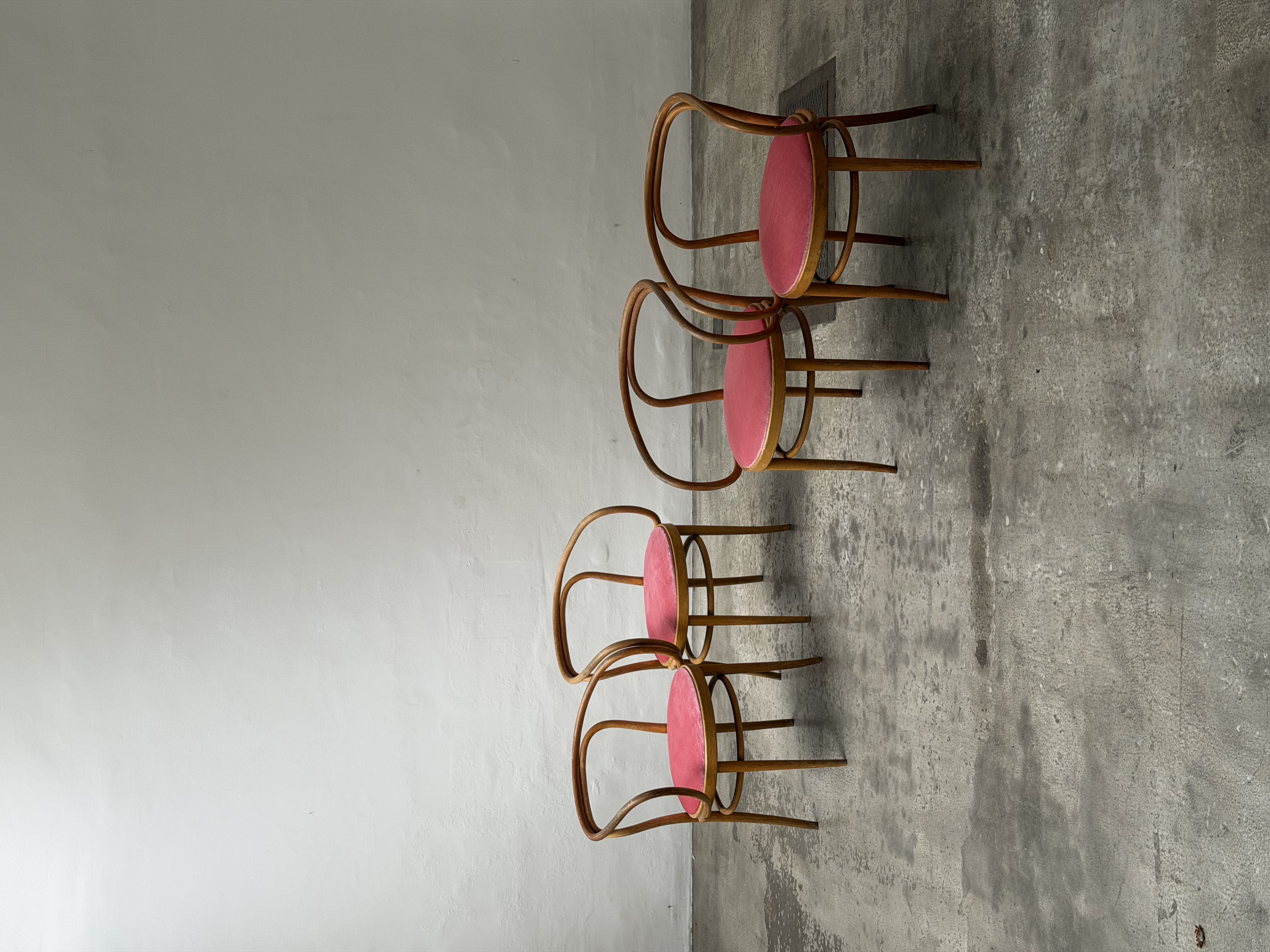 Thonet No. 209 Armchair, Reupholstered in Dedar Velvet Fabric, Set of 4