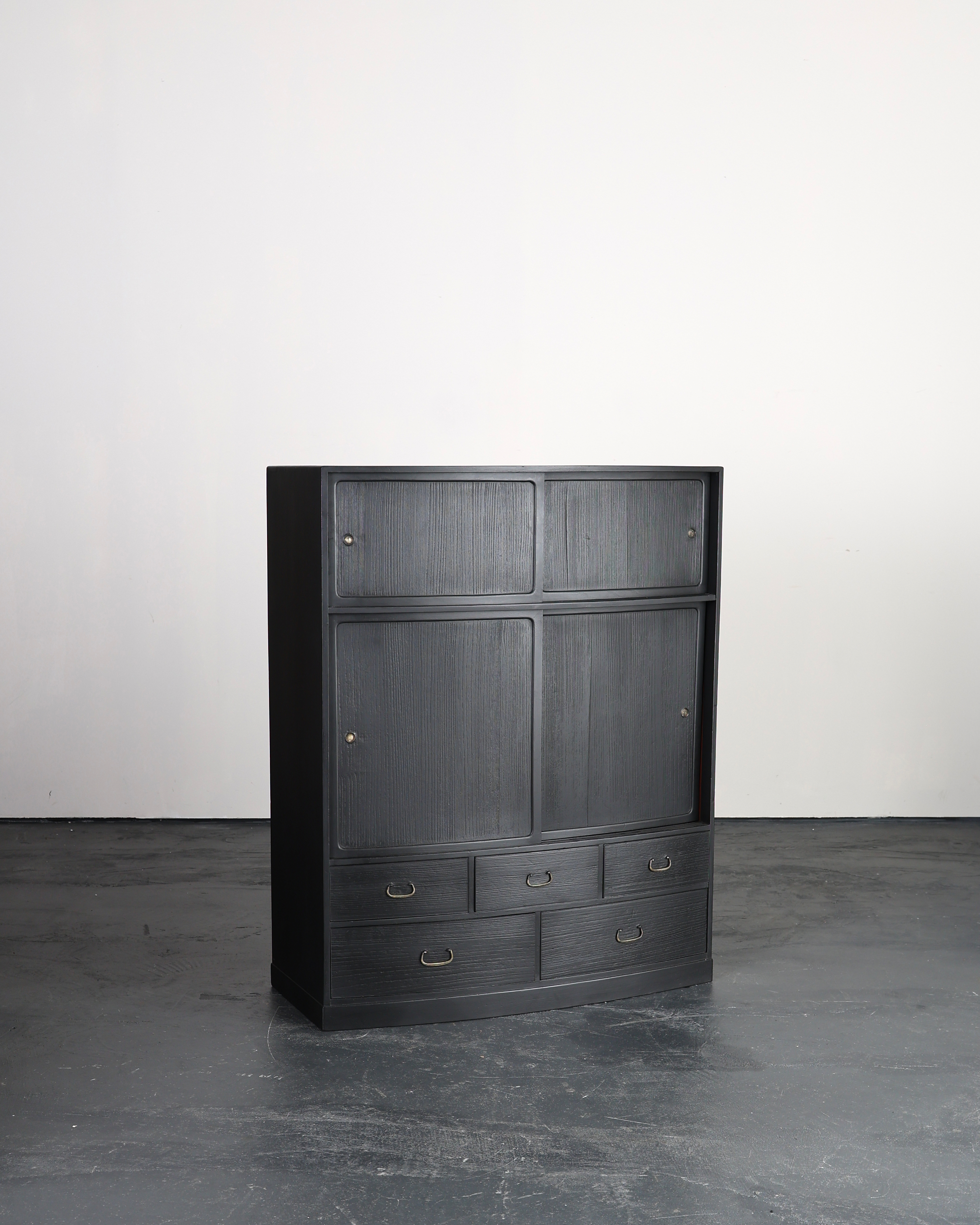 Unusual C.1920s Taisho Period Bow Front Tansu Cabinet