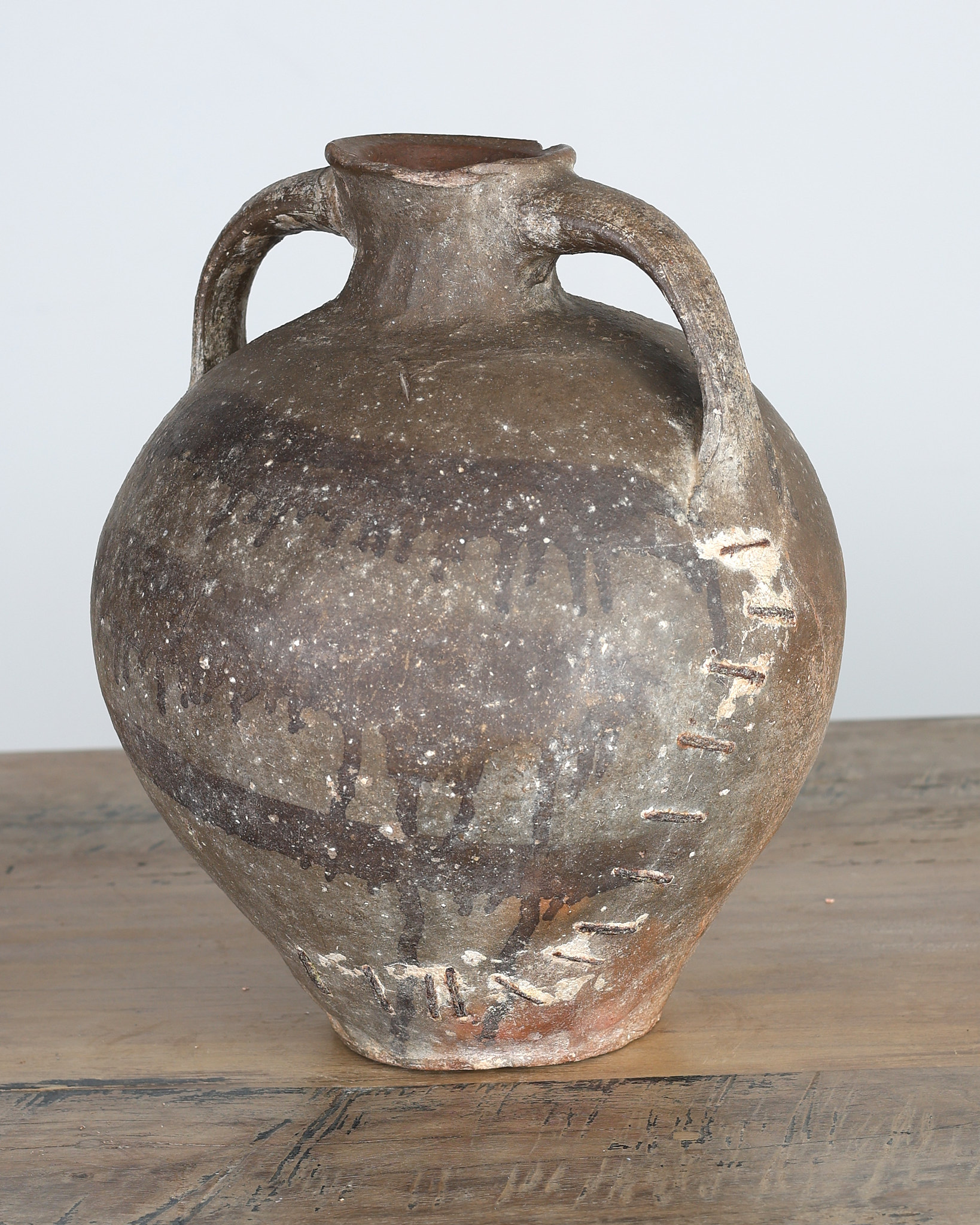 Heavily Stapled 18th C. Terracotta Vessel From Calanda, Spain