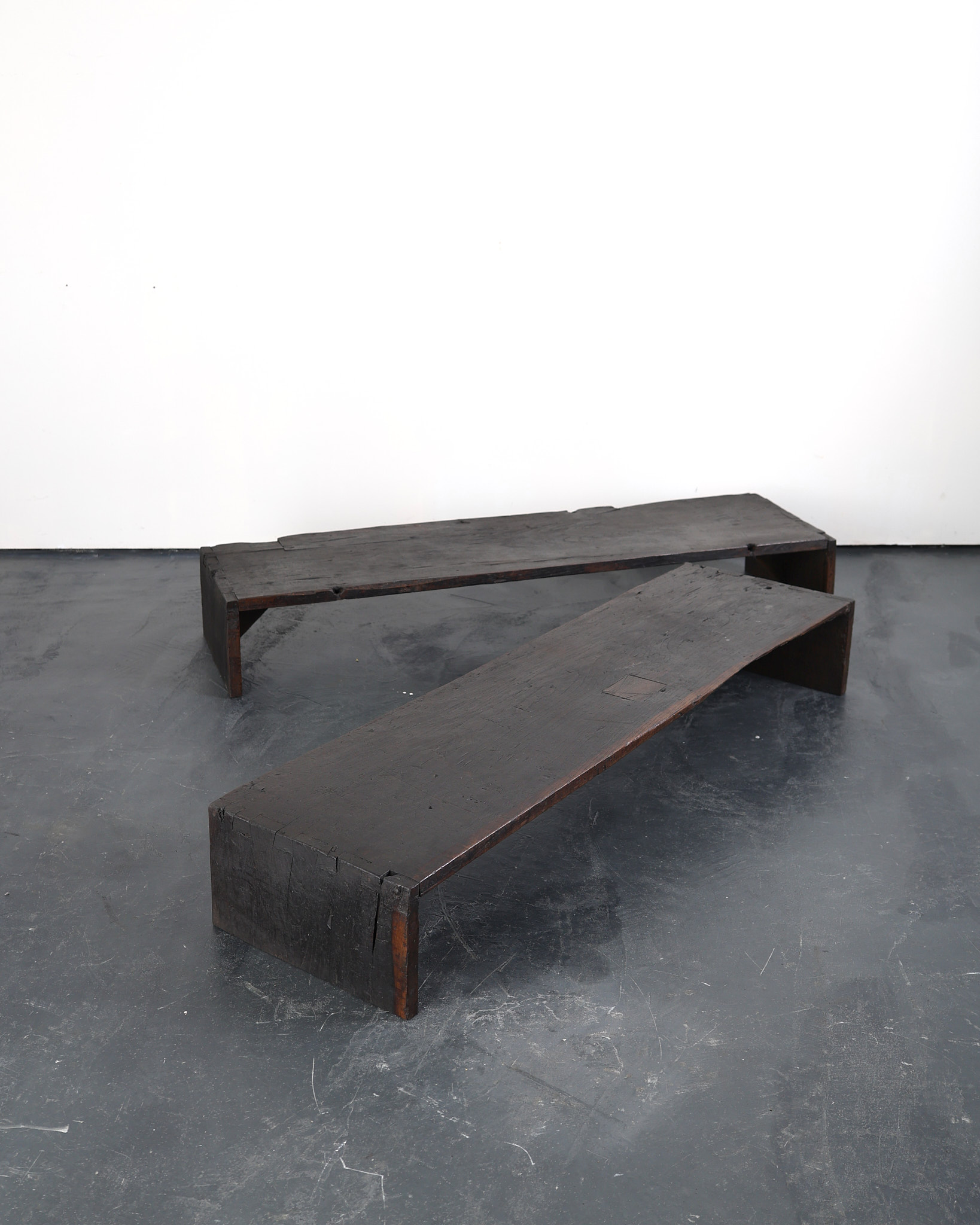 Pair Of Primitive Low Table In 18th C. Portuguese Chestnut