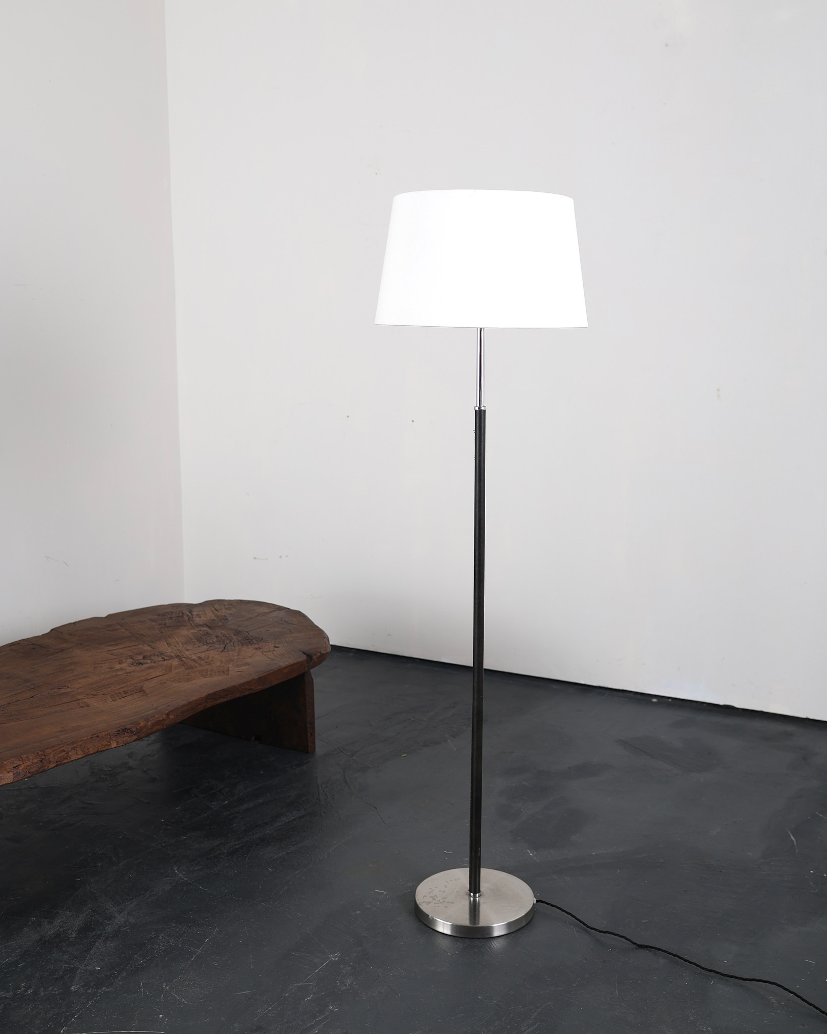 C.1960s Chrome & Stitched Leather Standard Lamp (1)