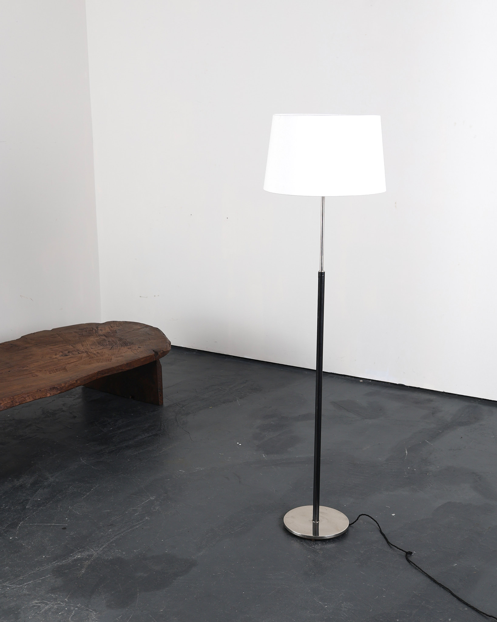 C.1960s Chrome & Stitched Leather Standard Lamp (2)