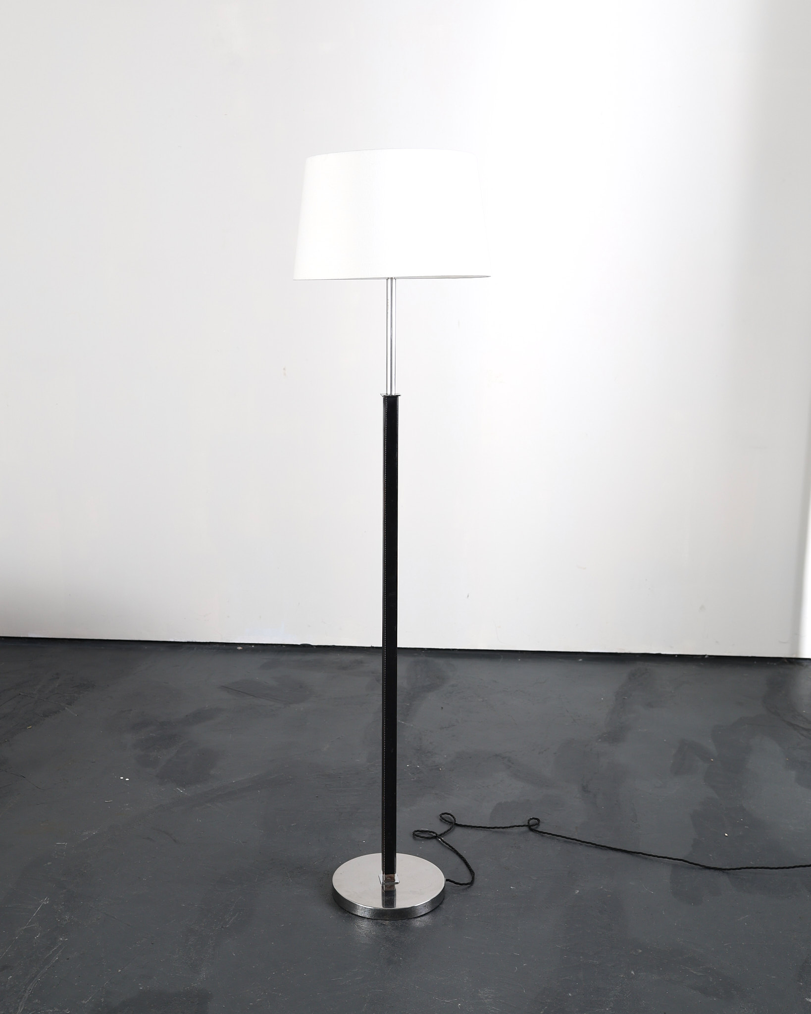 A C.1960s Chrome & Stitched Leather Swedish Square Stem Standard Lamp
