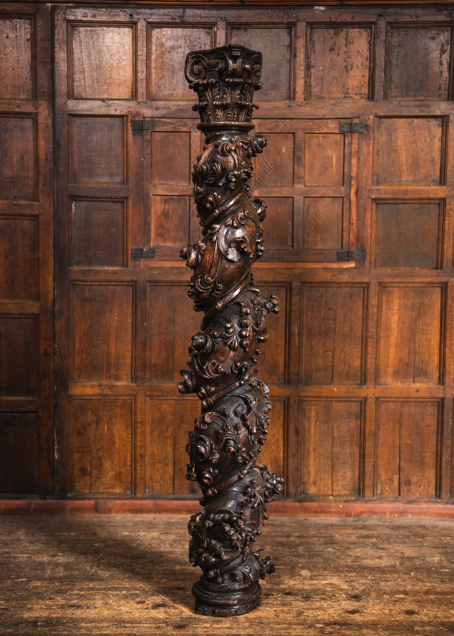 A Large Carved Walnut Solomonic Column