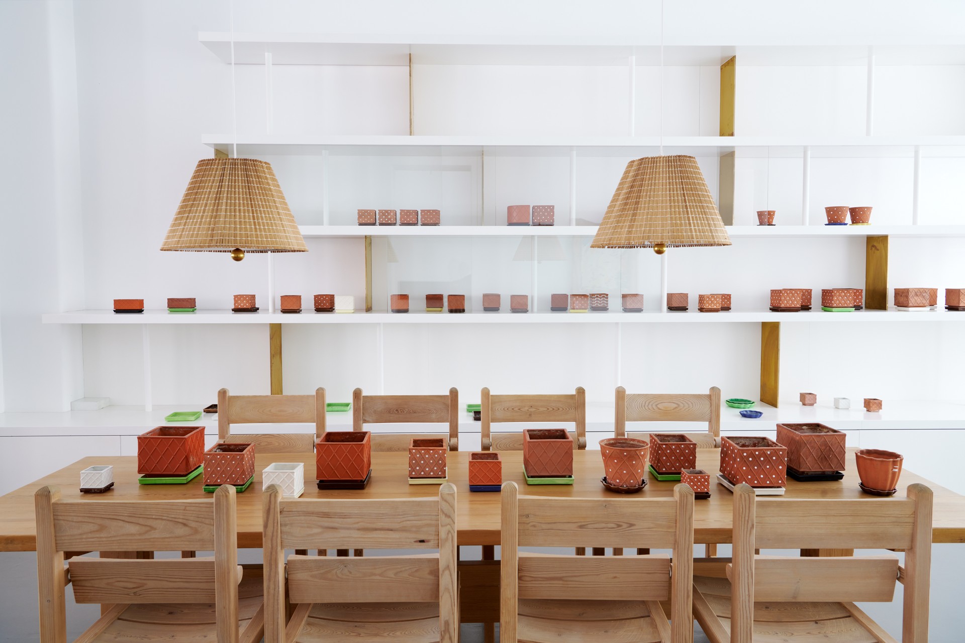 'Element' Dining Table and Set of Ten Chairs, Edvin Helseth, Produced by Stange Bruk, circa 1970s, Solid pine, glue free construction, swivel back rest.