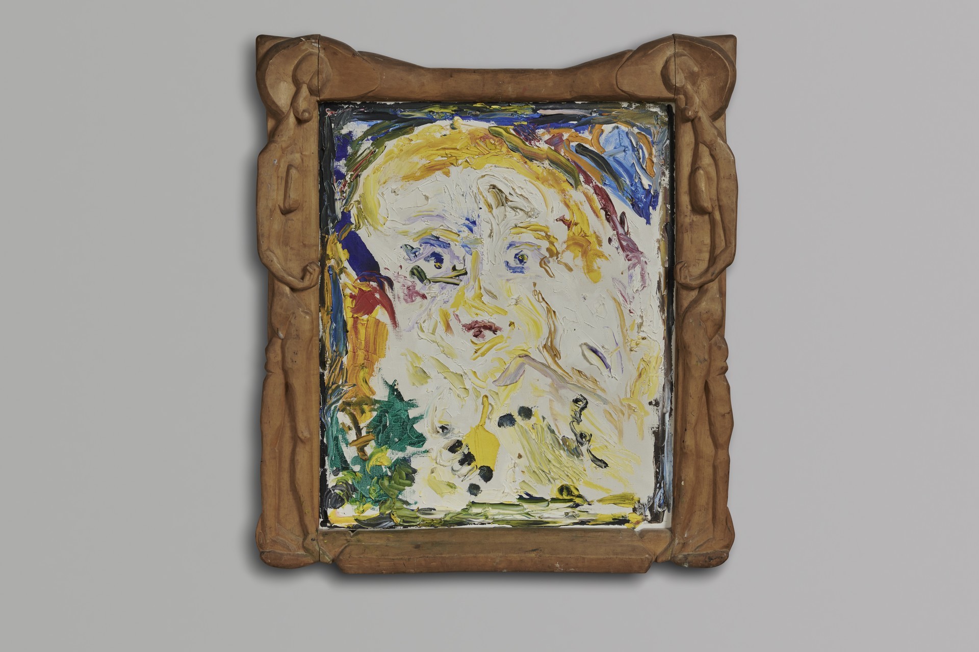 Painting 'Male Figures'. Carl Simon Olsen. Frame by Erik Thommesen. 1940. Oil on canvas, maple frame.