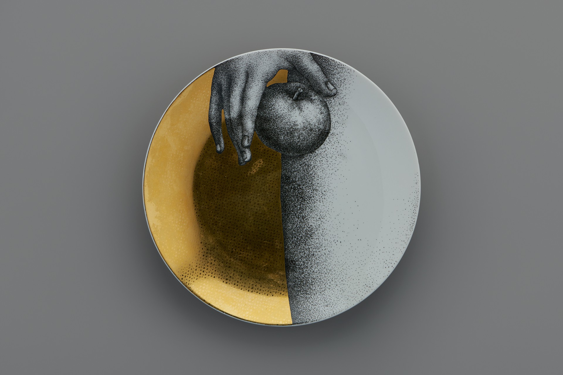 Set of 'Eva' Plates, Piero Fornasetti, Produced by Fornasetti, circa 1980, Twelve plates in total, Transfer printed porcelain with gilding, manufacturer's marks to verso.