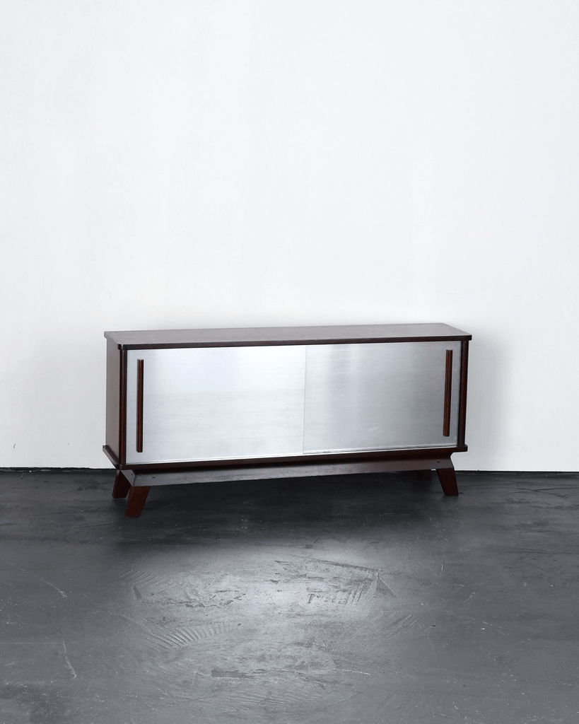 Small French C.1950s Rosewood Veneer & Aluminium Sideboard