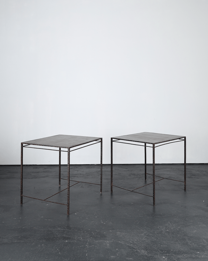 Pair Of 60s Spanish Tooled Steel Tables
