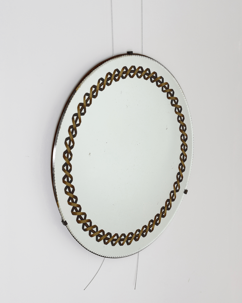 French C.1940s Circular Verre Églomisé Mirror