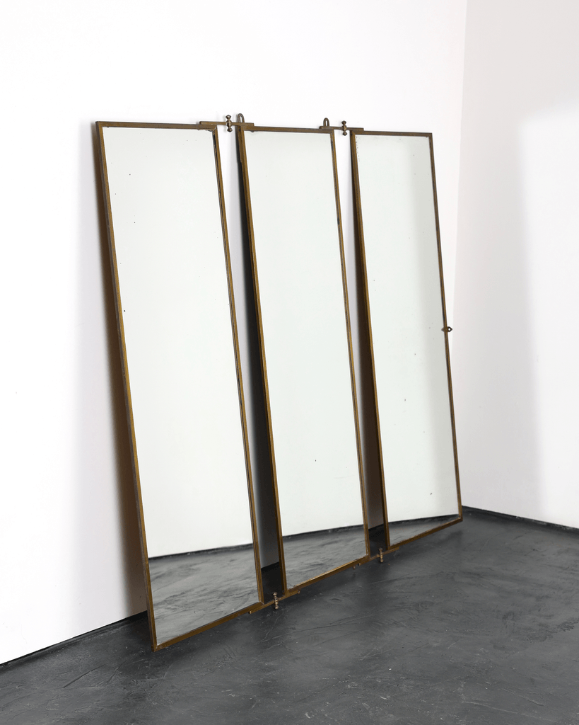 A Large 1930s Brass Triptych Mirror By Brut Of Paris