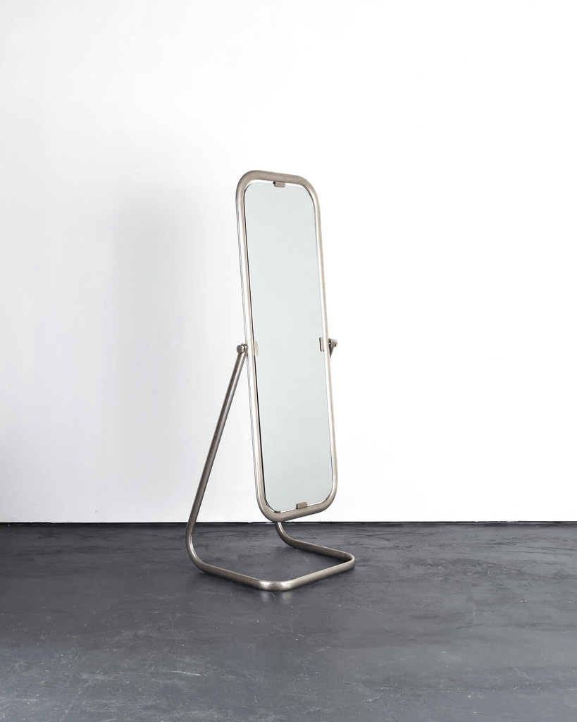 French C.1950s Modernist Nickel Plated Brass Psyche Mirror