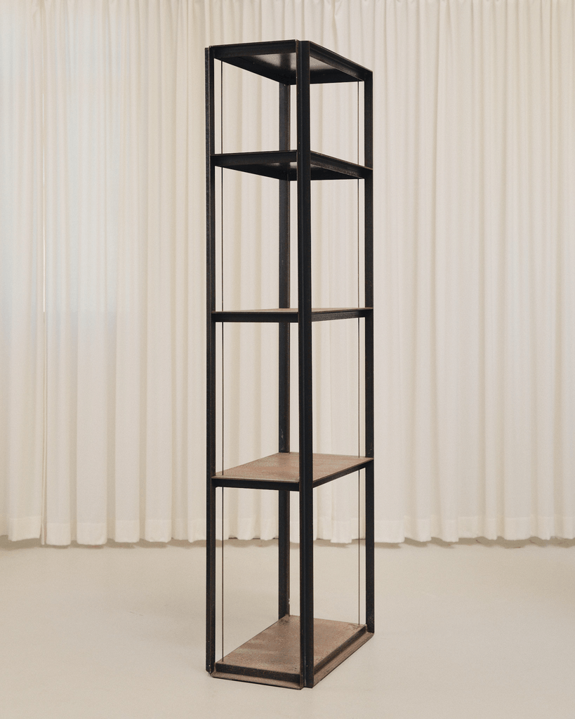 Artist made treated steel shelves