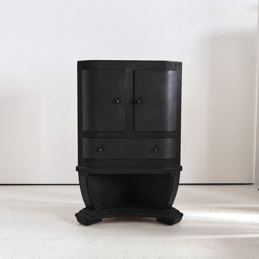 Unusual Ebonised Italian Gouged Deco/Modernist Corner Cupboard/Bar