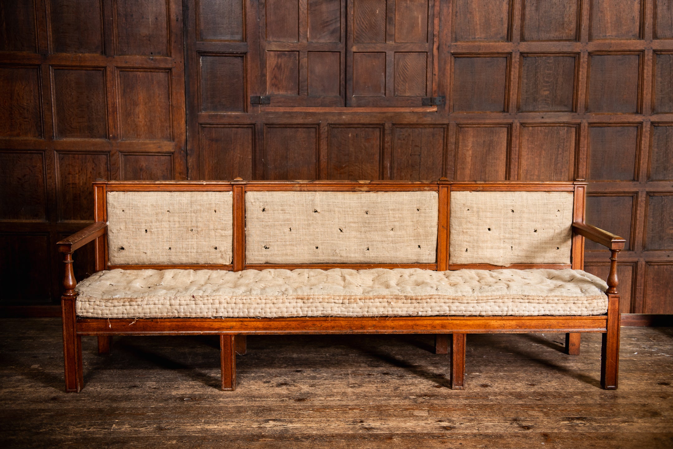 A George IV Oak & Upholstered Billiard Room or Hall Bench