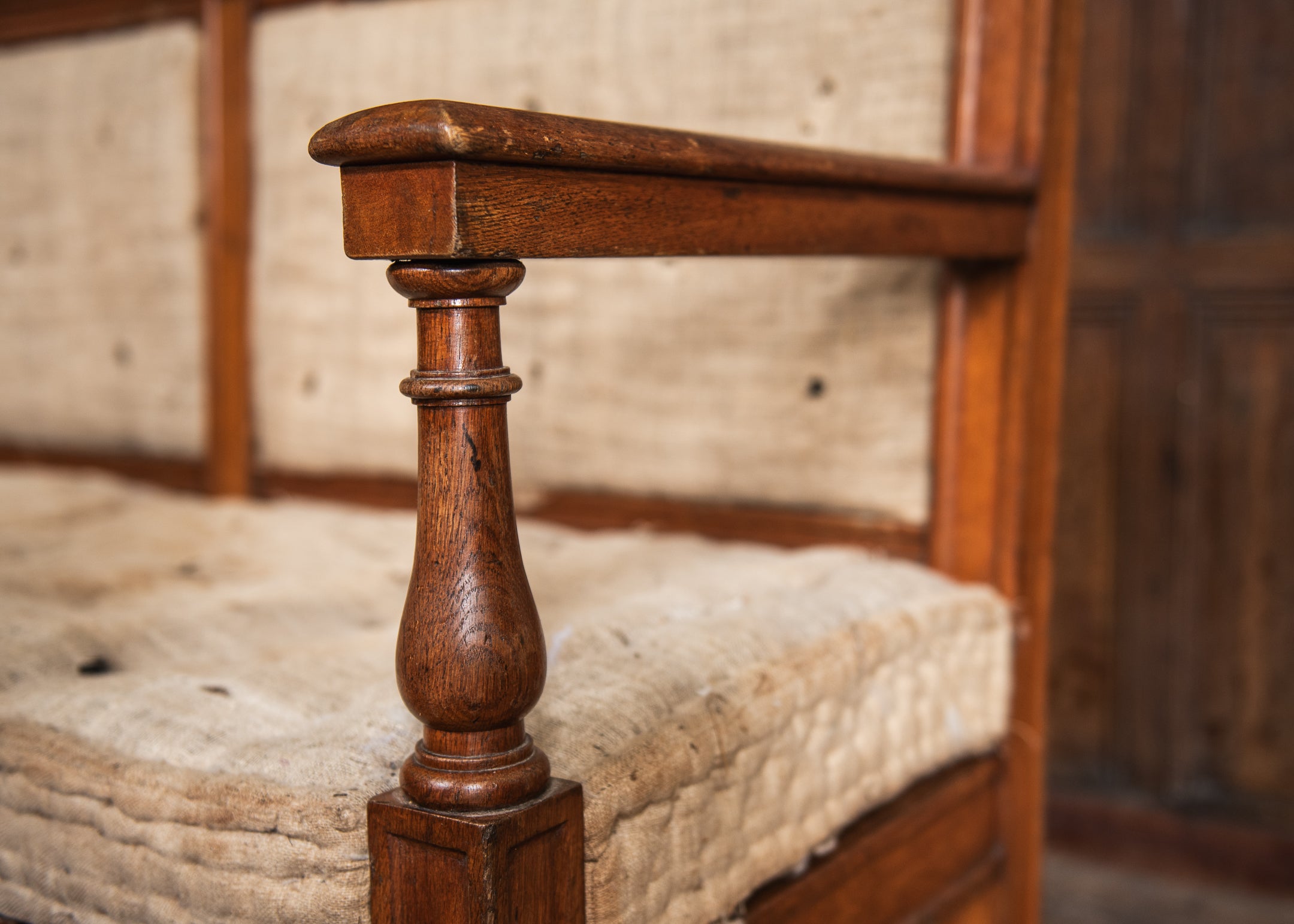 A George IV Oak & Upholstered Billiard Room or Hall Bench image 4