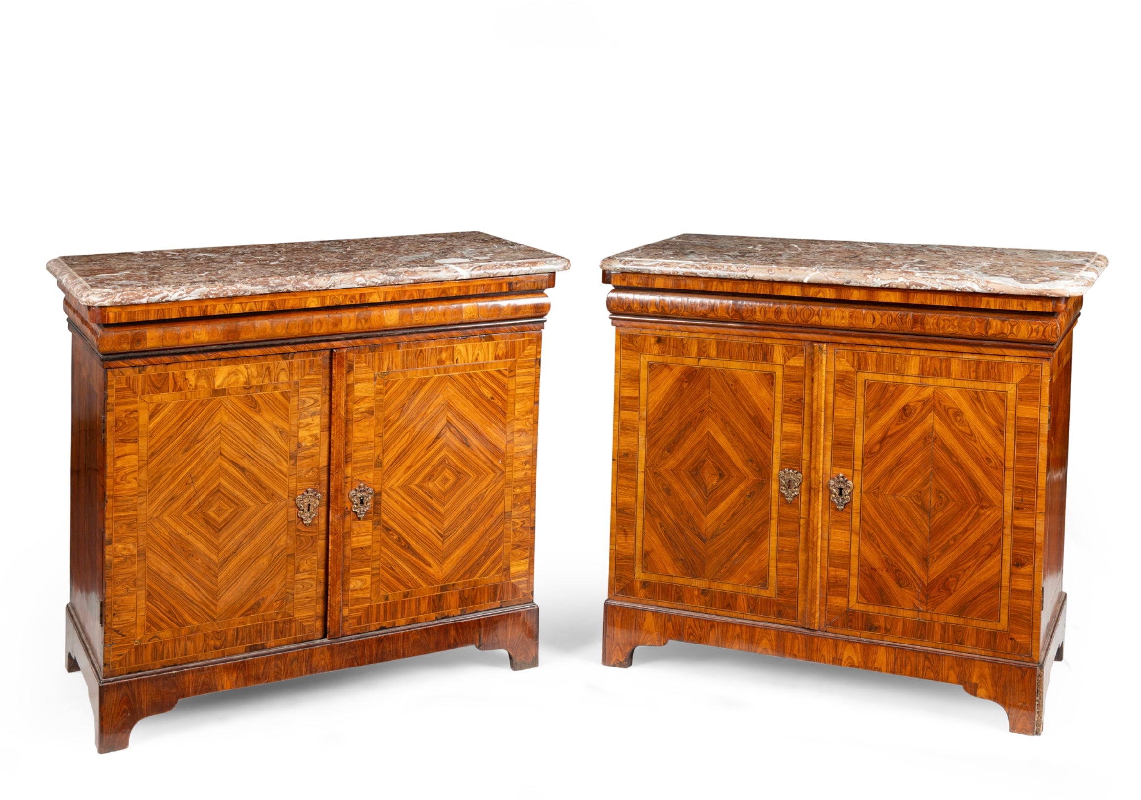 A Pair of Louis XV style Kingwood and Rouge Royal Marble Side Cabinets image 4