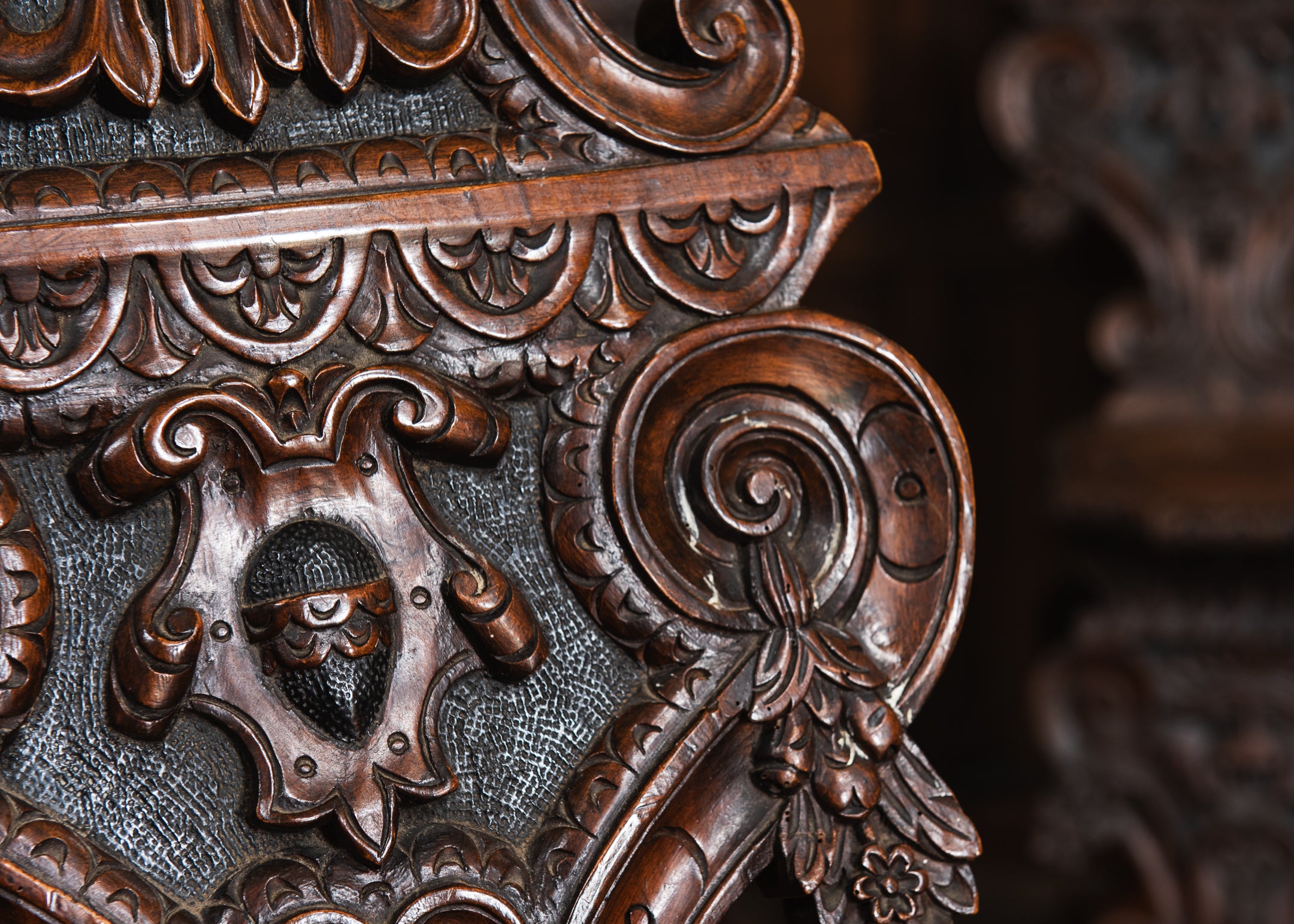 Four Carved Walnut Sgabello Hall Chairs image 4