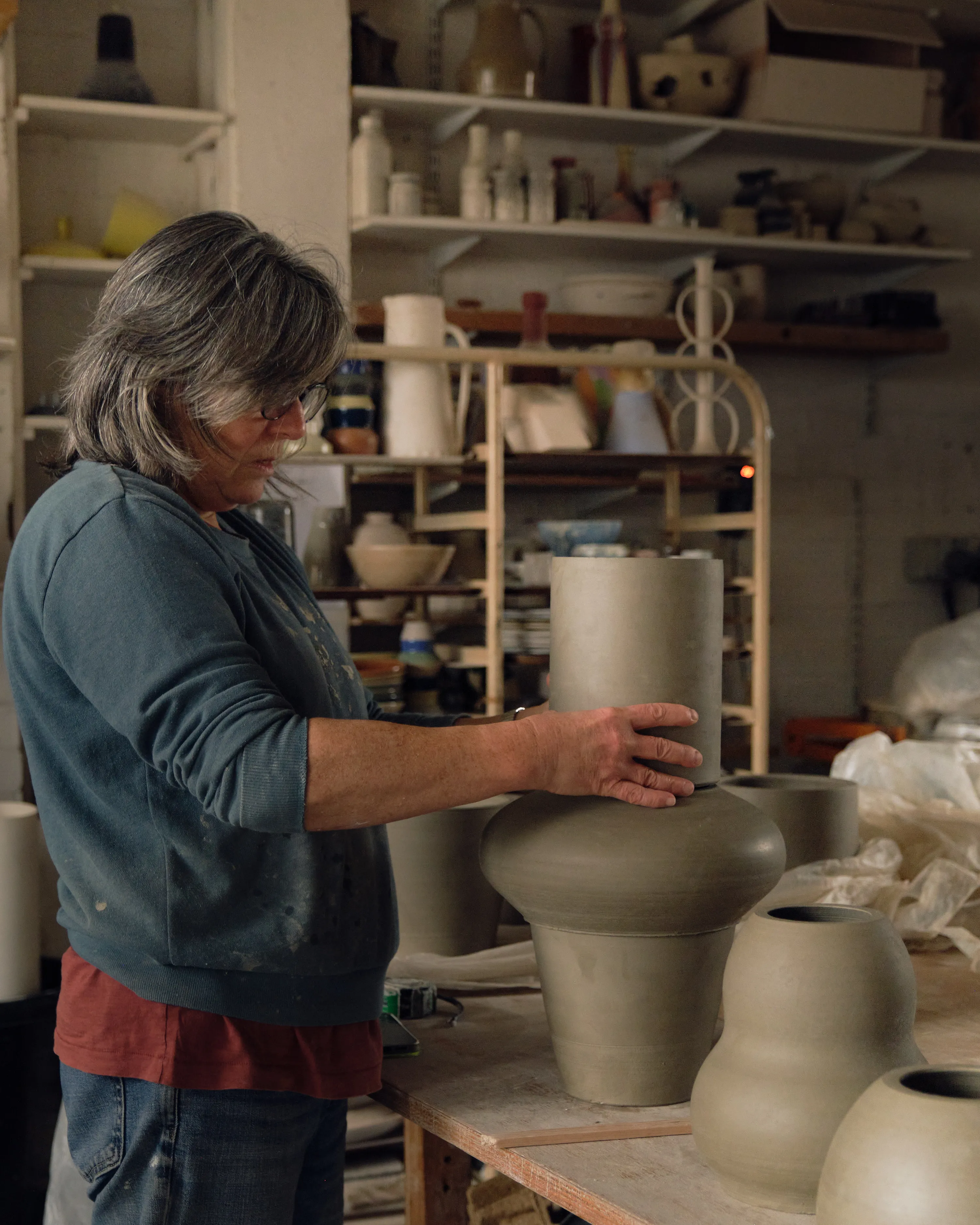 Nicola stacks domestic shapes to create her totems.