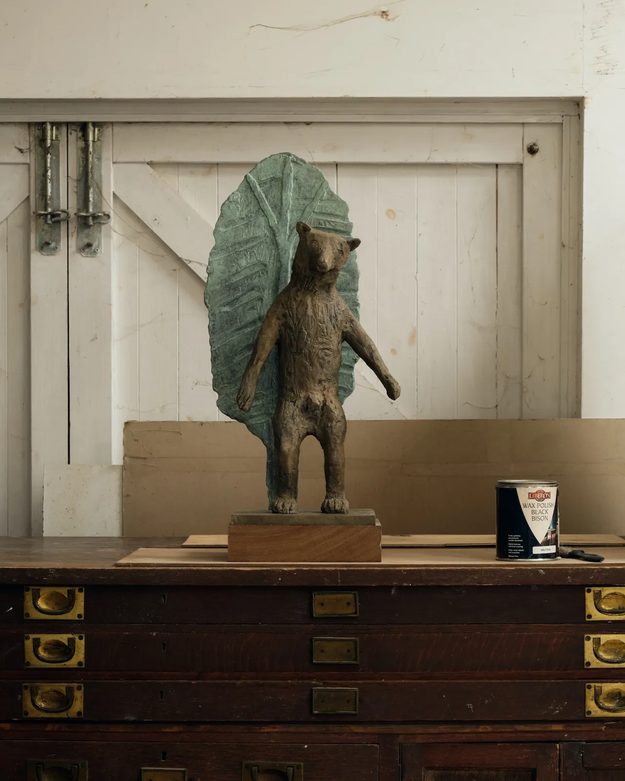 This playful sculpture awaits shipment to a client