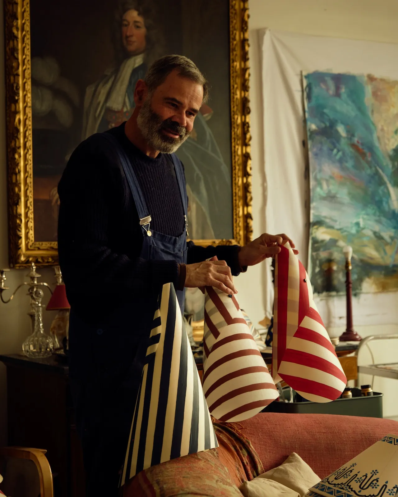 A newer silhouette is a wrapped cylindrical style painted in signature stripes, which will hang from the ceiling.