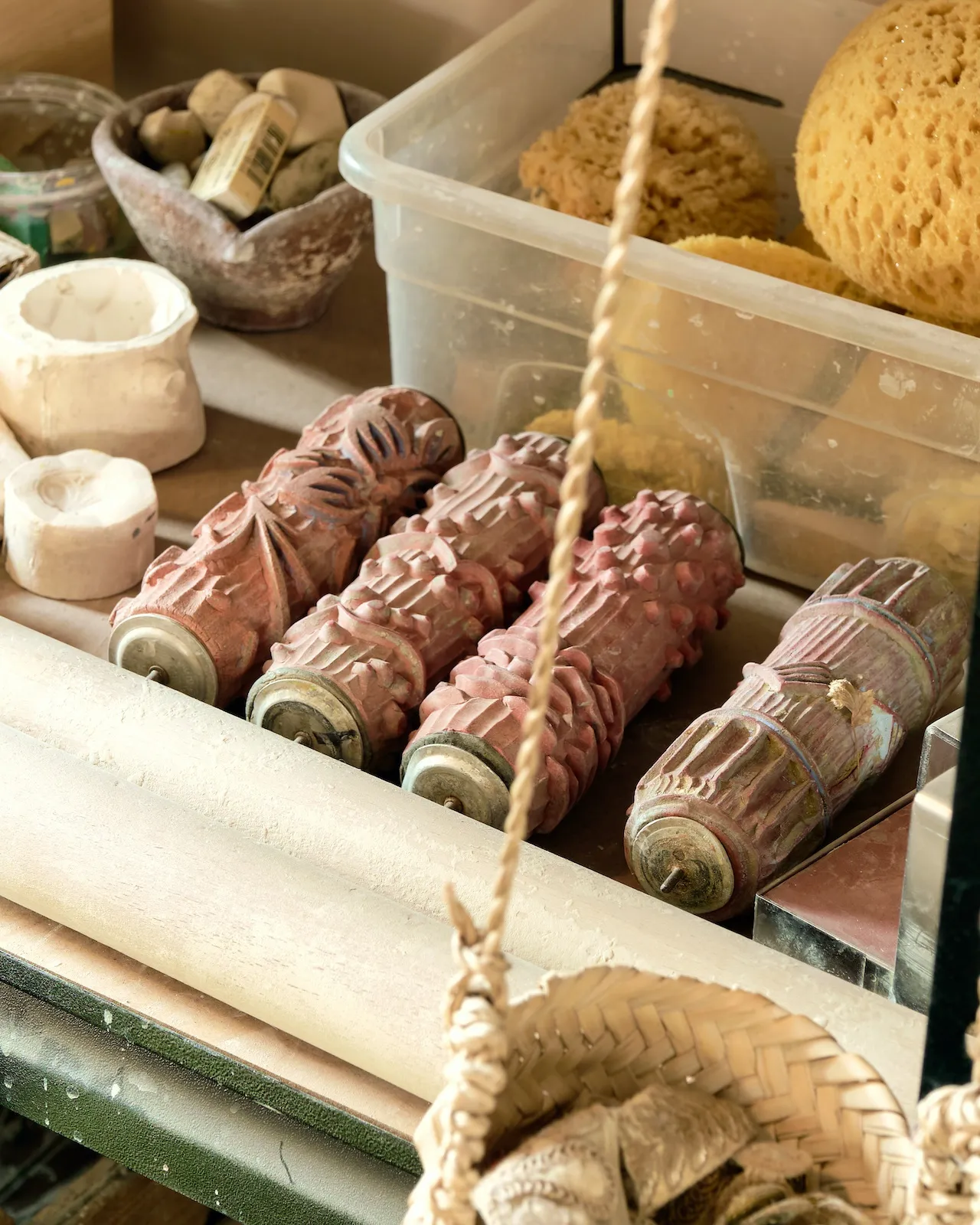 Pattern rollers acquired in a market in France work well to create imprints in clay