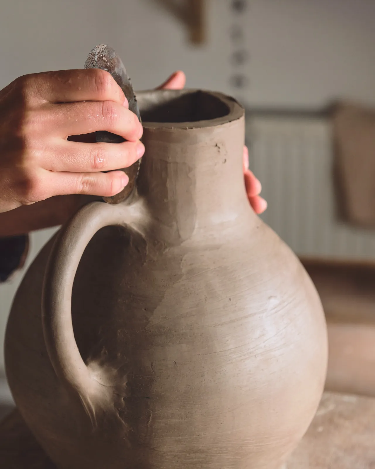 Rachaels jugs are inspired by Bideford jugs that celebrate harvest with their bulbous forms and decorations